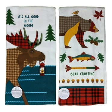 Set of 2 Forest Friends MOOSE & BEAR Terry Kitchen Towels by Kay Dee Designs