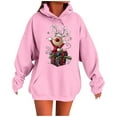 thumbnail image 6 of Feancey Christmas Hooded Sweatshirts for Women Funny Reindeer Graphic Hoodies Drawstring Long Sleeve Fleece Lined Pullover Sweatshirt with Kangaroo Pocket Pink S, 6 of 6