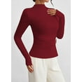 thumbnail image 6 of Pink Queen Spring 2026 Women's Summer Mock Neck Long Sleeve Tops Pleated Wrap Waist with Metal Buttons Stretch Slim Fit Shirts, 6 of 7