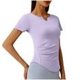 thumbnail image 4 of Fanxing Yoga Tops Womens Summer Short Sleeve T Shirts Workout Crop Tops Slim Fitness Sports Running Gym Tees Purple,M, 4 of 8