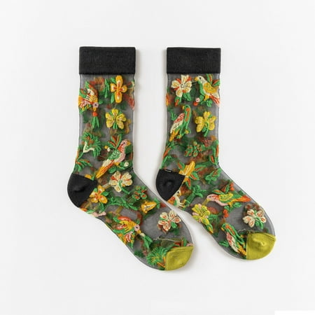 

ERTUTUYI Women Adult Teenager Summer Ultra Thin Flowers Trend Retro Lovely Sexy Socks Green