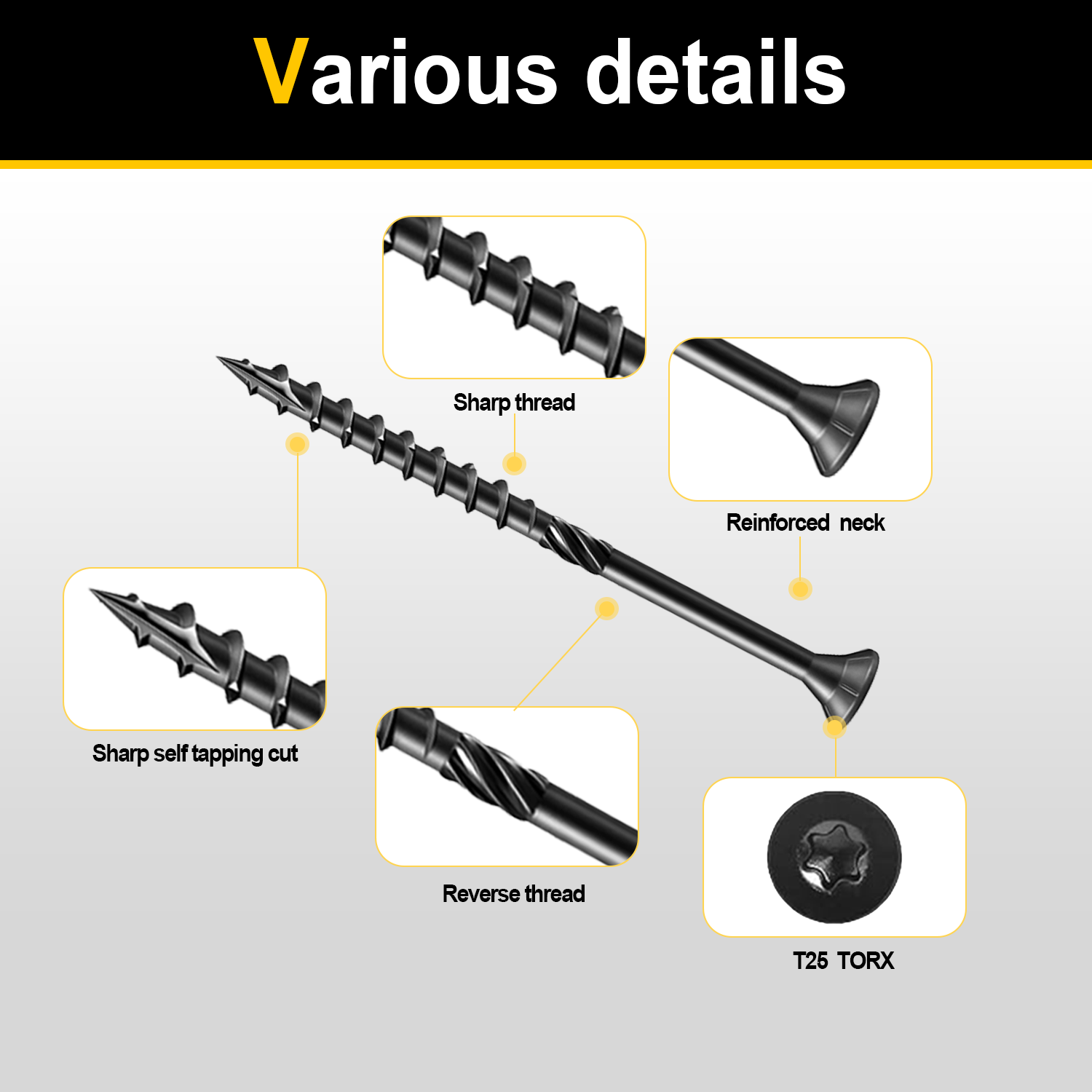 240pcs Black Deck & Wood Screws Assortment Kit, #8 x 1 - 1/ 2", #8 x 2", #10 x 3" Sizes, Epoxy - Coated for Rust Resistance, Torx Drive Head, T25 Star Bit Included, Ideal for Outdoor Decking,
