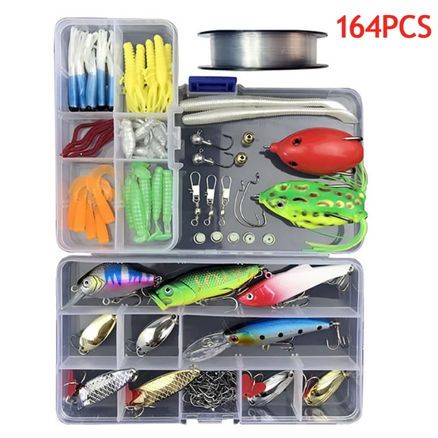 164Pcs Fishing Lure Set Kit Soft And Hard Lure Baits Tackle Set Freshwater Box