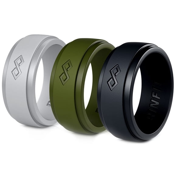 Rinfit Silicone Rings for Men - Mens Silicone Wedding Band - Infinity Silicone Ring Men - Rubber Wedding Rings - Patented Design - Pack H, Size 10