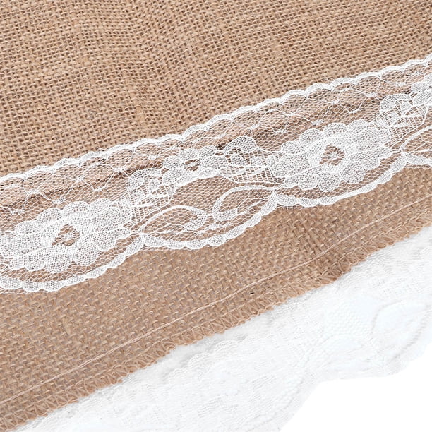 Camino De Mesa De Tela De Yute Para Fiesta, Mantel Con Borde De Encaje, Decoración Artesanal Para Mesa De Boda Y Hogar