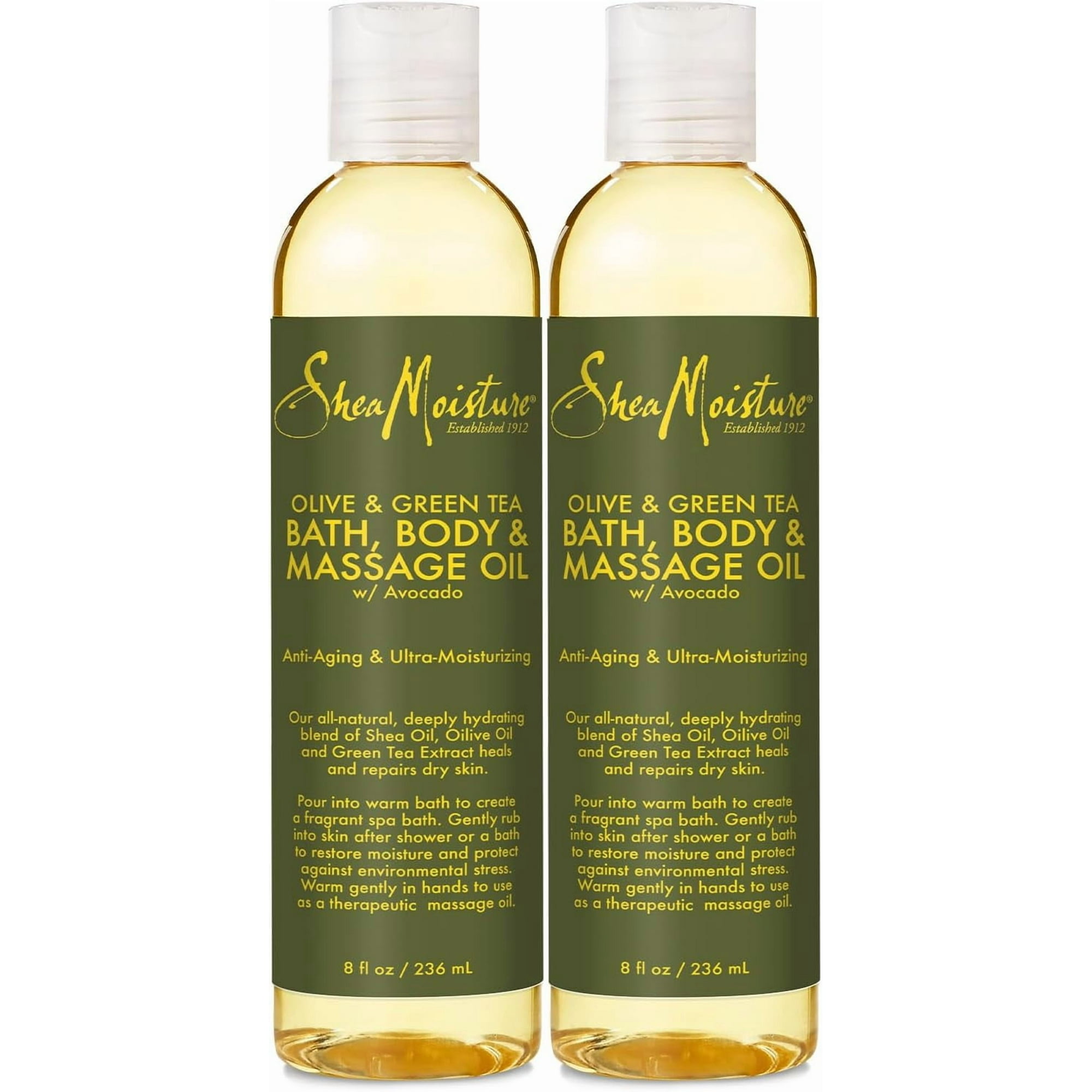 SheaMoisture Olive & Green Tea Bath, Body & Massage Oil 2-Pack – Avocado Oil, Anti-Aging & Ultra-Moisturizing for Dry Skin, 8 Oz Ea