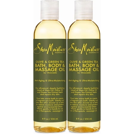SheaMoisture Olive & Green Tea Bath, Body & Massage Oil 2-Pack – Avocado Oil, Anti-Aging & Ultra-Moisturizing for Dry Skin, 8 Oz Ea