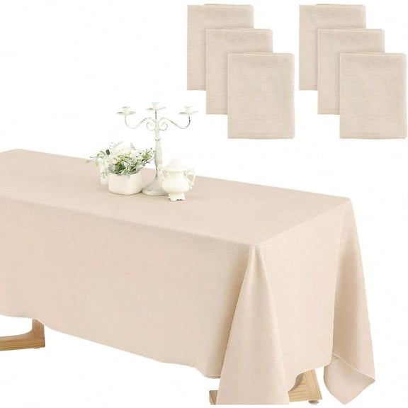 Wedding Rectangle Linen Tablecloth Bulk 60 X 102 Inch Polyester Faux Linen Tablecloths Washable Burlap Tablecloth For Birthday Farmhouse Dining Table Party Beige6 Pack