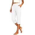 thumbnail image 2 of Bloomae Lightweight Capri Pants for Women Button Decor Elastic High Waisted Straight Leg Stretch Trousers Trendy Casual Work Golf Capris with Pockets, 2 of 6