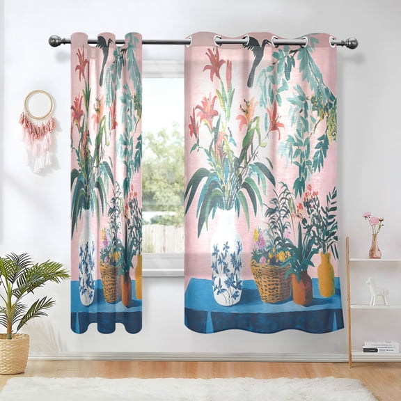 Yayeee Window Curtains Light Filtering 63"x42" Grommet Panel Pair Home Living Room Decor, Vibrant Flowers