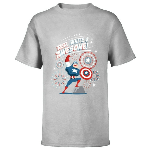 Marvel Captain America Red, White & Awesome 4th of July - Short Sleeve T-Shirt for Kids - Customized-Athletic Heather