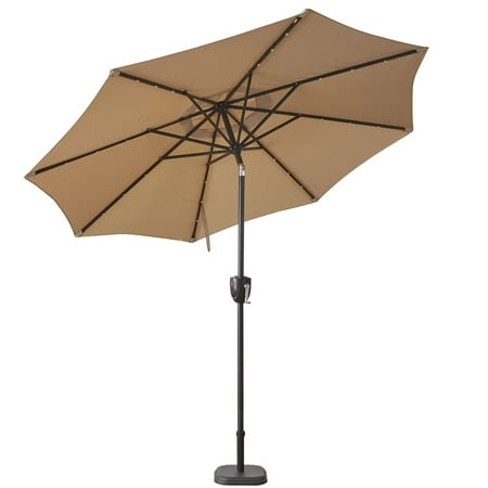 Sun Ray - 9' Round 8Rib Aluminum Bluetooth Solar Lighted Umbrella - Grey