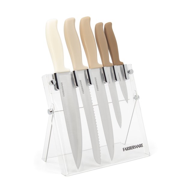 Farberware 6 PC Acrylic Stand Knife Set Beige Ombre