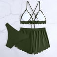 thumbnail image 4 of DORKASM Women's Solid Color Bikini Set – Cross-Back Top & High Waisted Shorts, Modest Swimwear Army Green L, 4 of 4