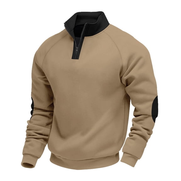 Sweatshirt for Men Relaxed Fit Half Zip Pullover Stand Collar Long Sleeve Lined Hoodless Sweatshirt Jacket for Cold Weather