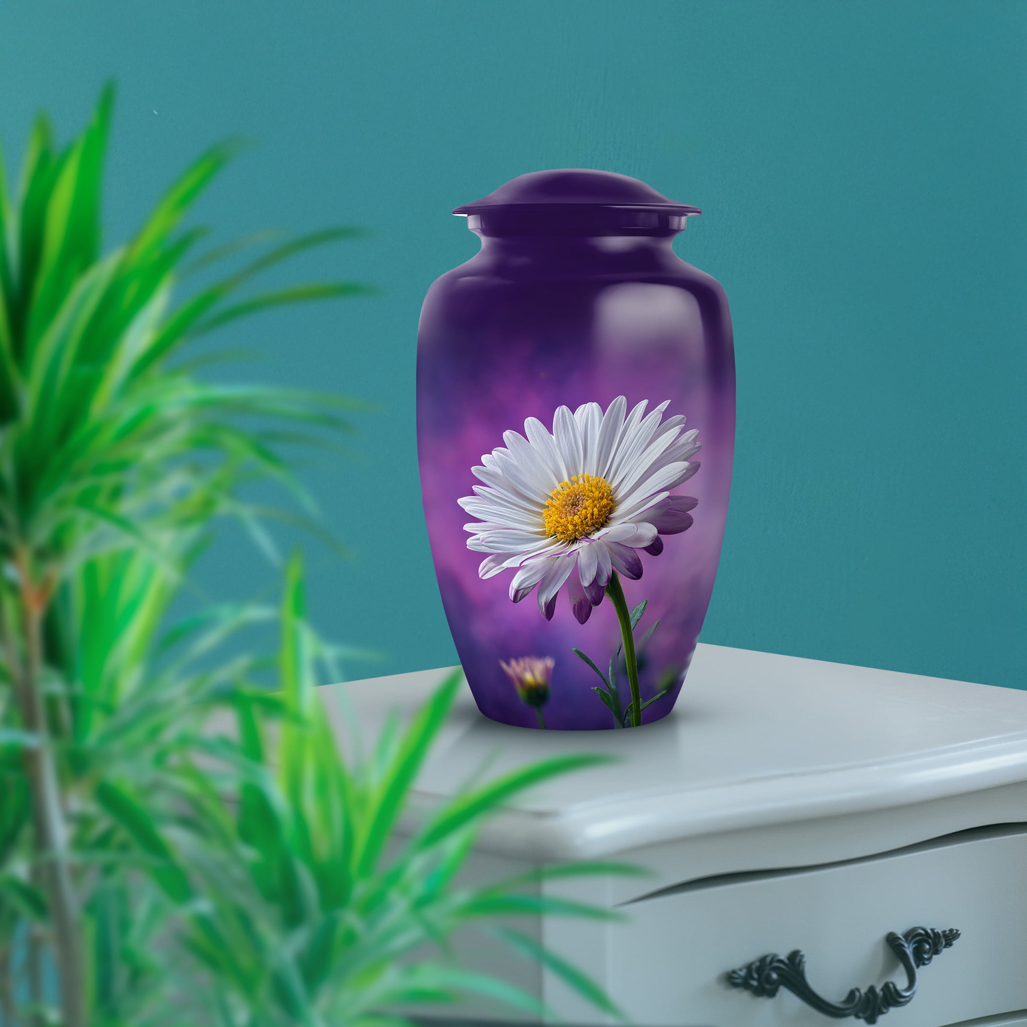 SABURIAL Daisy Urn - Decorative Handcrafted Memorial Urns For Men & Women Ash - Combo - 10 Inch Large & 3 Inch