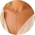 thumbnail image 1 of Collar tipo lariat para mujer, delicados collares largos de oro, collar con colgante de corazón, perla y circonita cúbica chapado en oro de 14k, collar sencillo de oro con colgante en forma de gota., 1 of 5