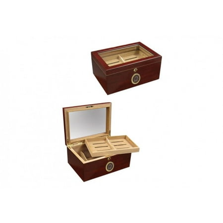 Cigar Humidor Digital Berkeley Glass Top Cigar Humidor w/External Digital Hygrometer - Cherry Finish - Capacity: 100 ()