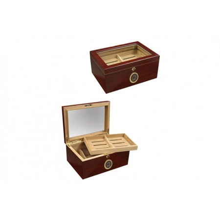 Berkeley Glass Top Cigar Humidor w/External Digital Hygrometer - Cherry Finish - Capacity: