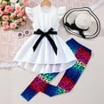 thumbnail image 2 of Afdoent Cute Outfits For Girls Outfits Set Fashion Top With Flutter Sleeves Bow Skirt And Leopard Print Pants Casual Summer Outfit For School Spring Summer Clothes Fashion 10-11 Years, 2 of 9