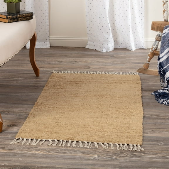 VHC Brands, Burlap Natural, Cotton, 27x48, Chindi/Rag Rug, Tan