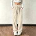 thumbnail image 2 of Women's Corduroy Wide Leg Long Pants Elastic Drawstring Waist with Pockets Soft Stretchy Loose Fit Casual Full Length Trousers for Fall Winter White, 2 of 7
