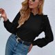 thumbnail image 2 of Top informal de manga larga con adornos de volantes, blusa holgada con abertura en la espalda y puños, blusa de manga larga para mujer, color negro XL, 2 of 6