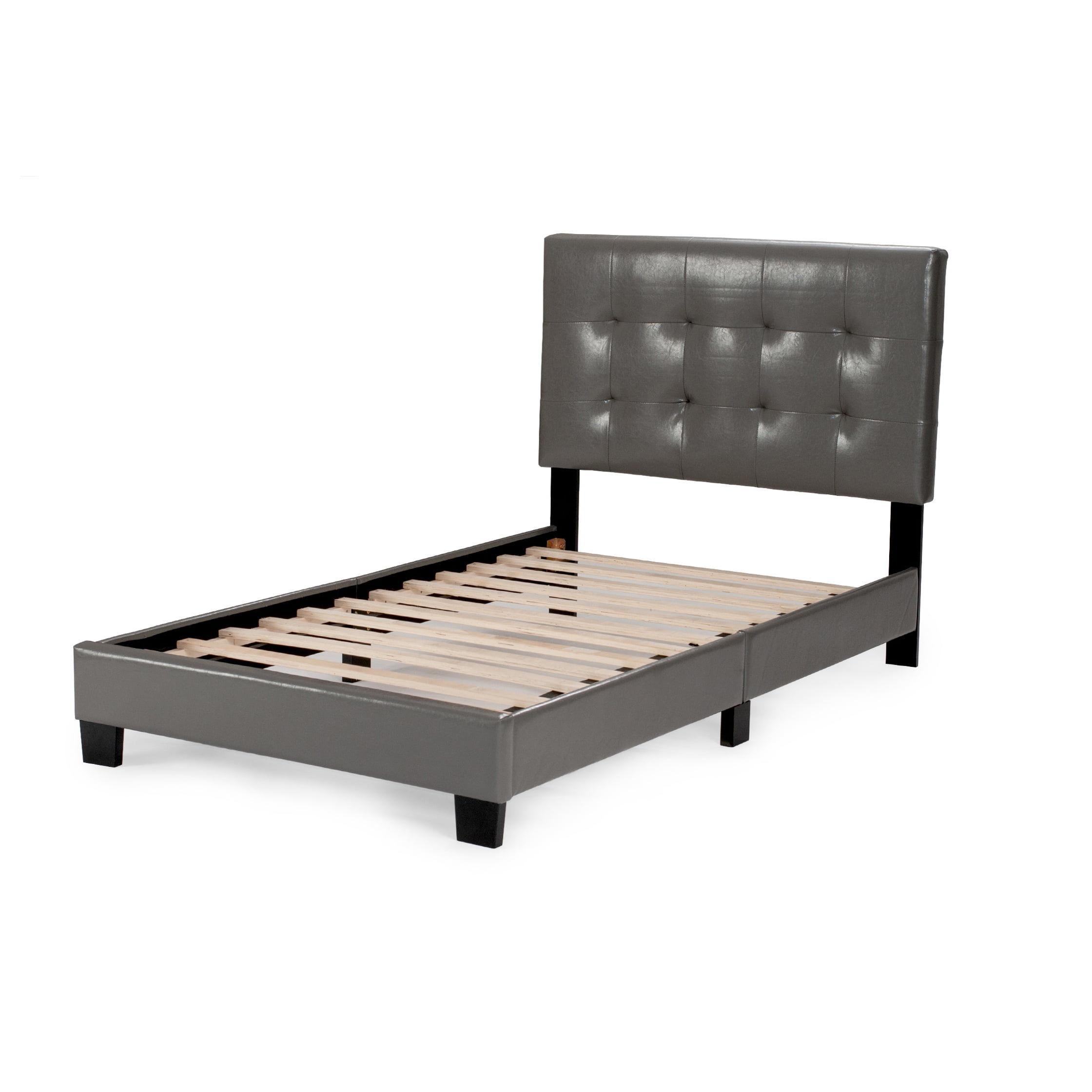 Poundex Modern Upholstered Bed Frame - Gray Faux Leather