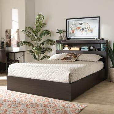 Baxton Studio Blaine Modern Queen Standard Bed with Storage, Dark Brown