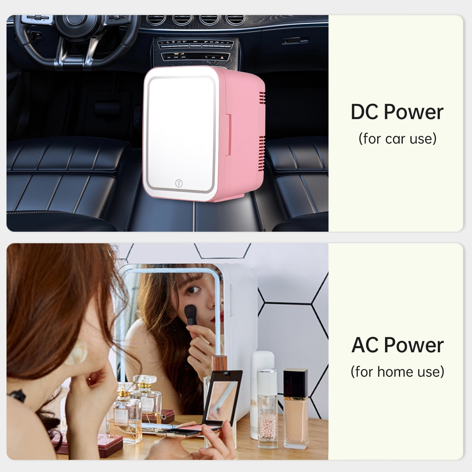 LAZIOEGR White 4L Skincare Fridge, Dimmable LED Mirror Door Portable Personal Refrigerator Cooler and Warmer, 10.63 x 8.66 x 7.08 inches / 27 x 22 x 18 cm, 110V US