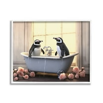 Stupell Industries Penguins Bathing in Tub Animals & Insects Painting White Framed Art Print Wall Art, 20 x 16