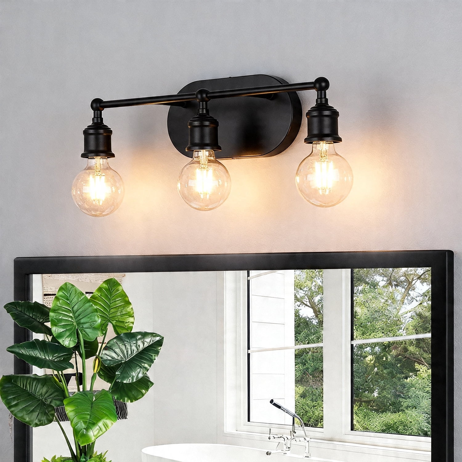 Black Vintage Vanity Light Fixture - 3-Light E26 Wall Mount for Bathroom (Bulbs Not Included)