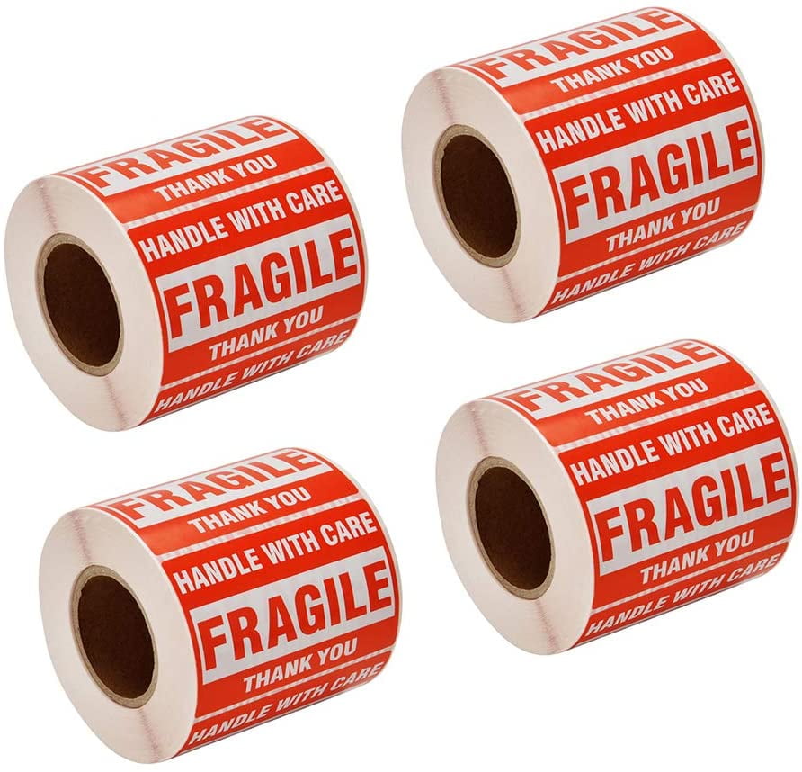 40 FRAGILE LABELS SELF STICKING PERMANENT RED WHITE SHIP SHIPPING PROTECT GOODS 