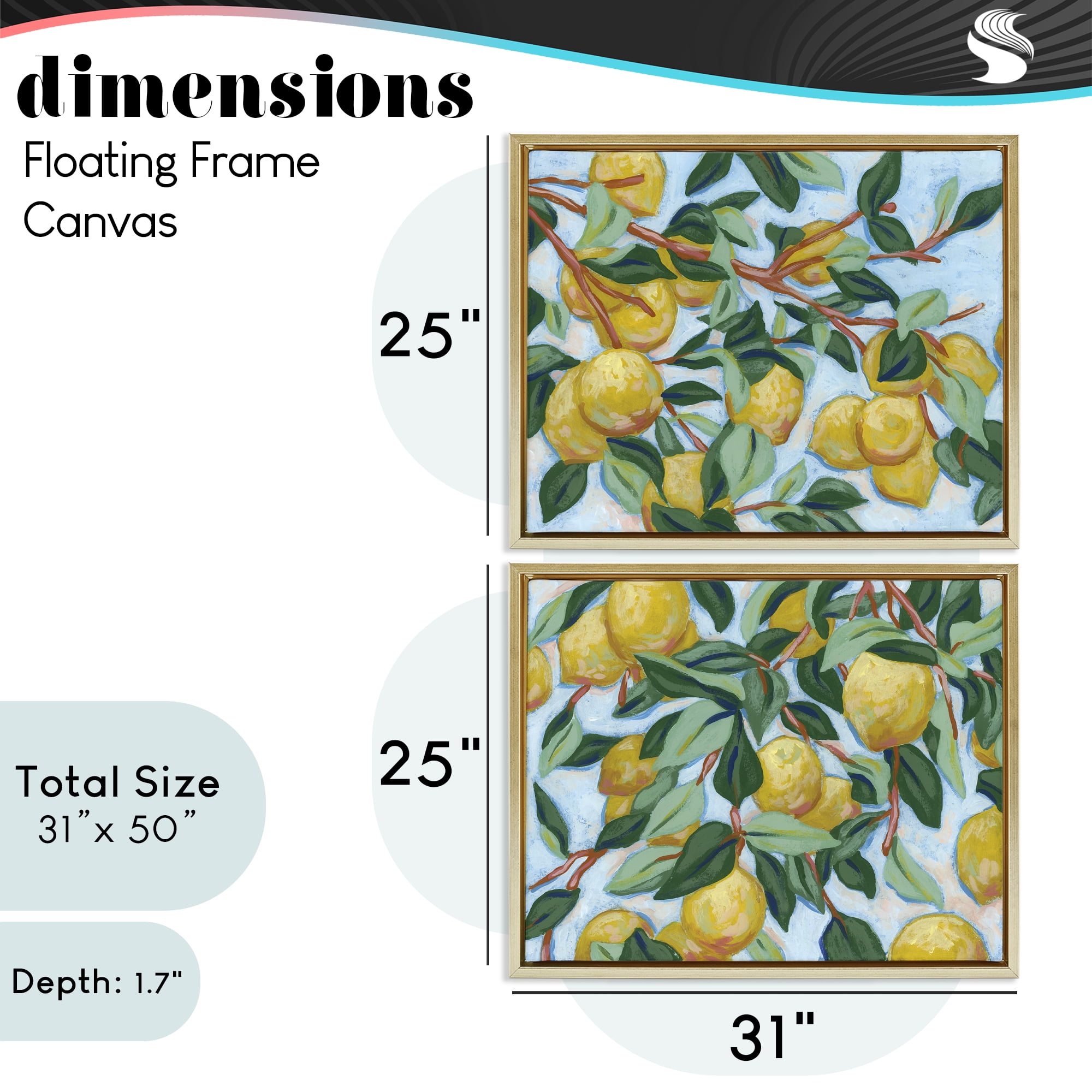 Stupell Industries Sunshine Lemon Tree 2 Piece Gold Framed Floater Canvas Set, design by June Erica Vess