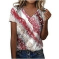 thumbnail image 2 of CALAFEBILA Summer Shirts for Women Sequin Women Blouse,Womens Fashion Graphic Blouse Summer Short Sleeve V Neck Tie Dye Womens Casual Tops, 2 of 8