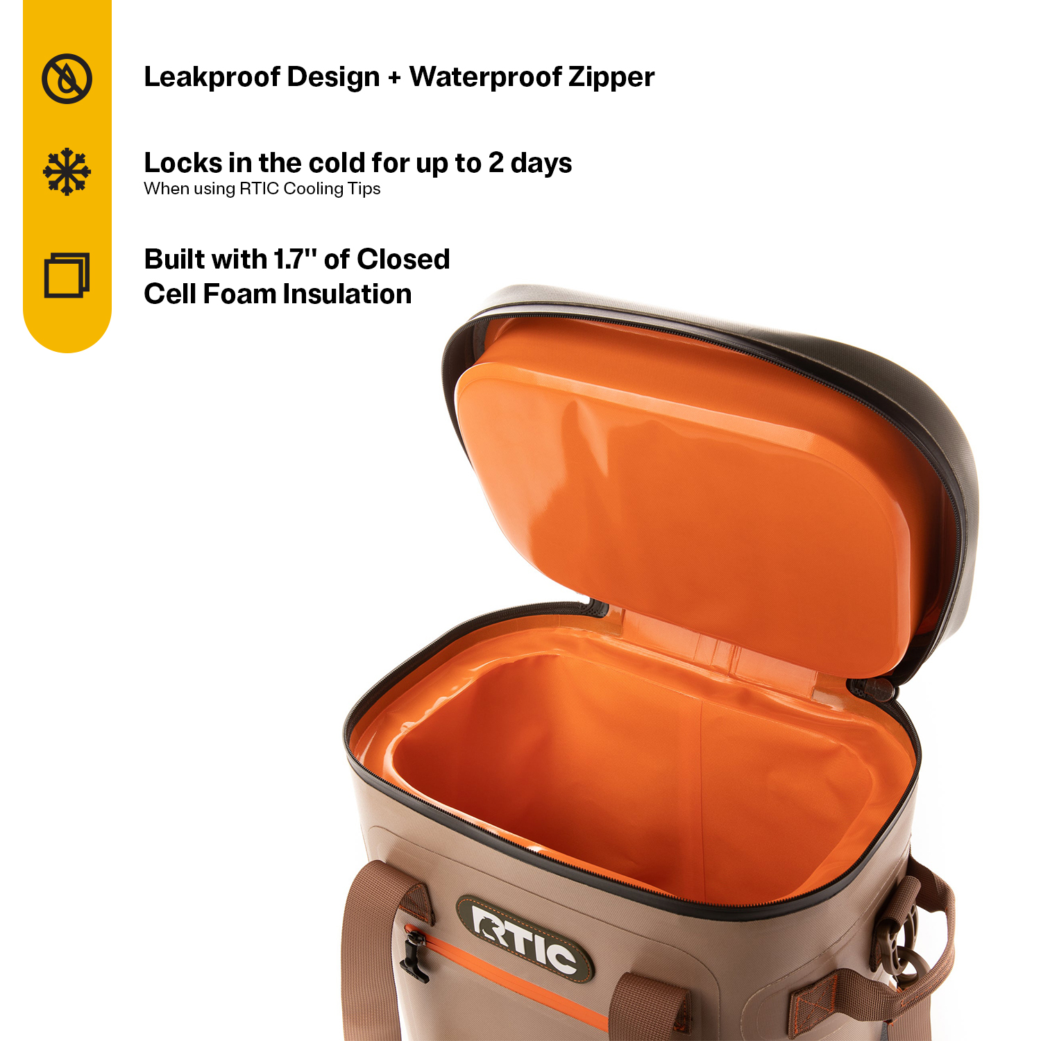 RTIC 30 Can Soft Pack Cooler, Leakproof Ice Chest Cooler with Waterproof Zipper, Tan - image 5 of 11