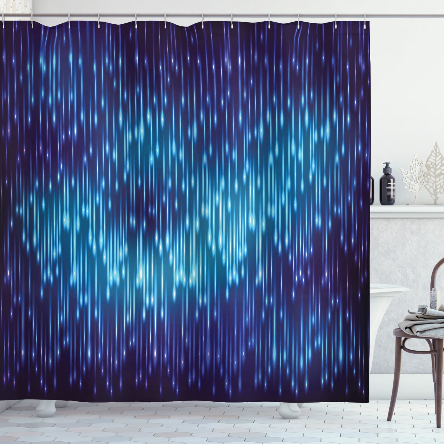 Blue Psychedelic Picture Bathroom Waterproof Fabric Shower Curtain 12 Hooks 