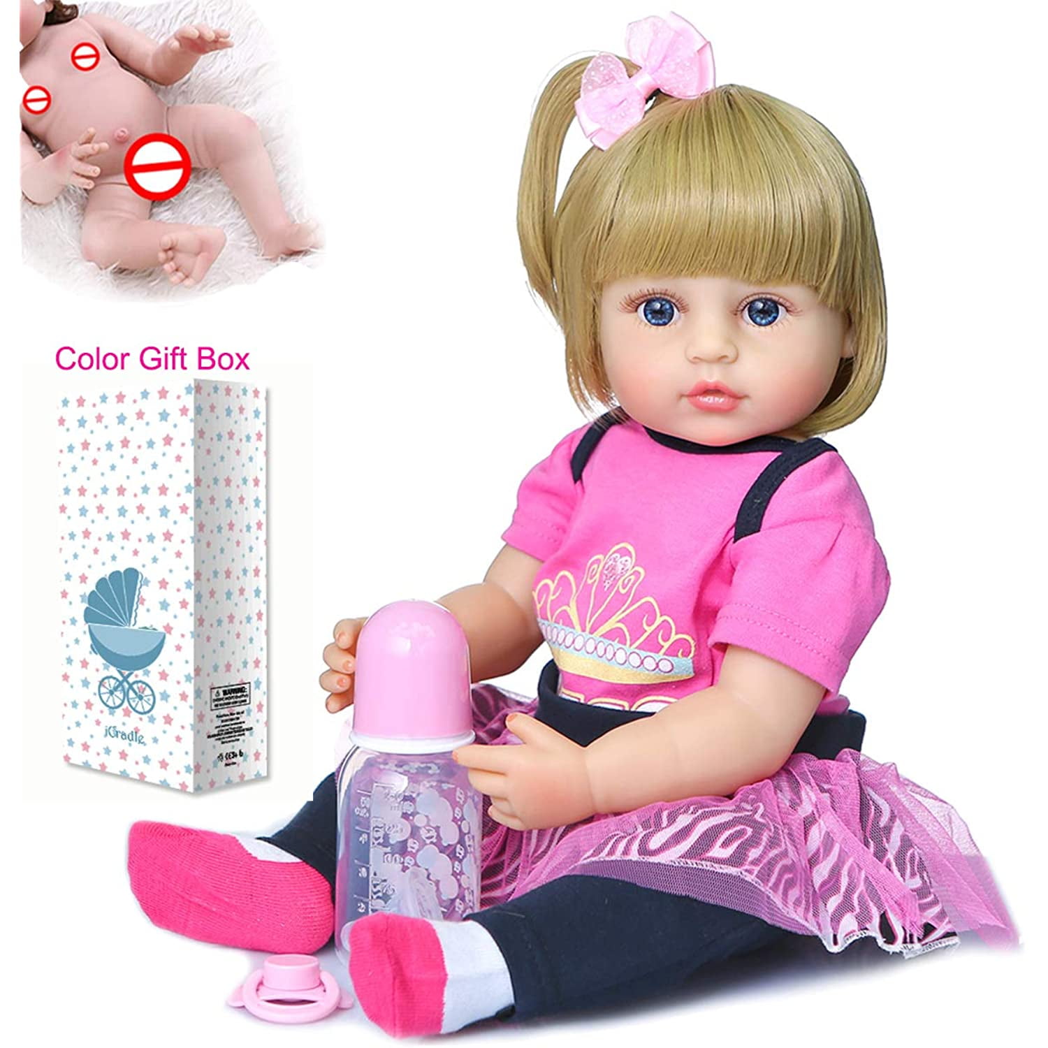 55cm Full Body Silicone Vinyl Baby Girl Black Doll Princess Toys Curly Hair Gift