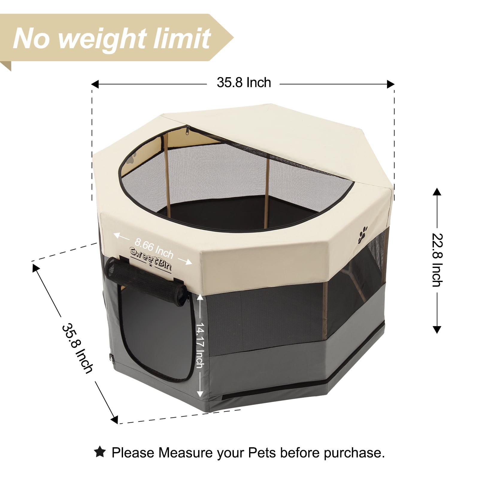Medium Wood Frame Dog Playpen for Medium Dogs,Cat Playpen with Waterproof Bottom,Travel Pet Play Pen with Side Door for Puppies (36" x 36" x 23", Light Beige)