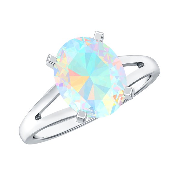 Rosec Jewels Real Ethiopian Opal Engagement Ring for Women (8X10 mm - AAA Quality) - Big Solitaire Opal Ring with Jewelry Box, 925 Sterling Silver, US 4.00
