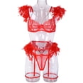 thumbnail image 1 of Conjunto de lencería sexy con cadena de metal y encaje extraíble con plumas de colores de estilo europeo, 1 of 6