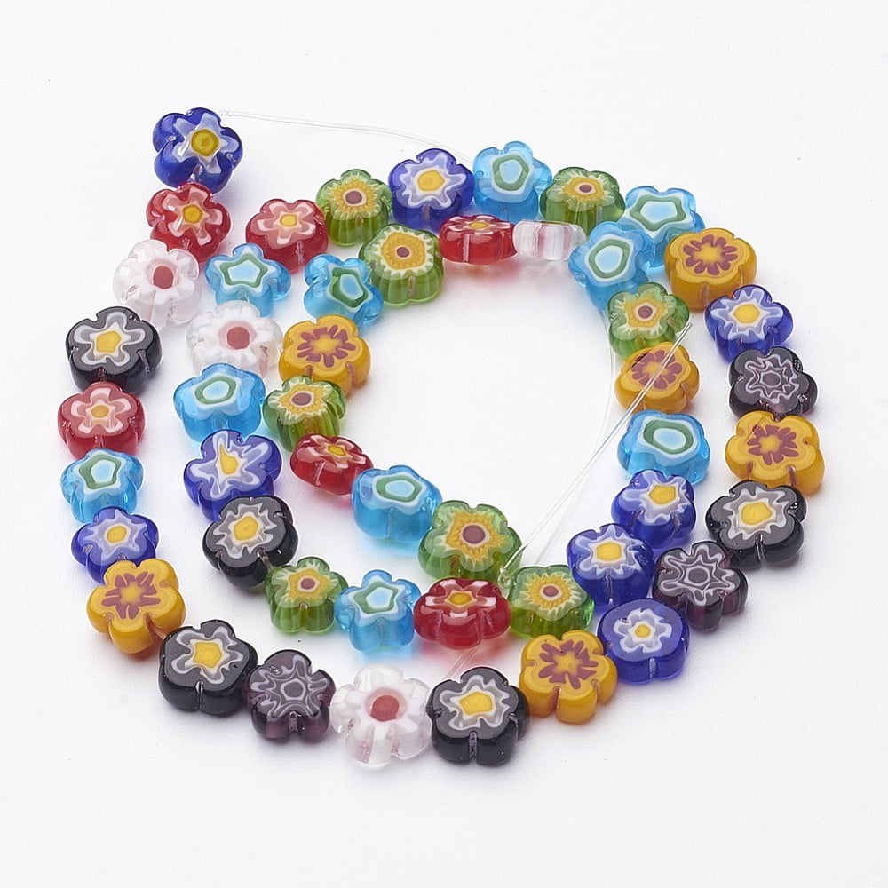 Handmade Millefiori Glass Bead Strands Flower Mixed color 8~11x3mm Hole: 1mm 50~53pcs/strand 16 inch