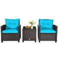 thumbnail image 4 of BLACK JAGUAR 3PCS Wicker Cushioned Conversation Set Outdoor Rattan Furniture w/Turquoise Cushions, 4 of 7