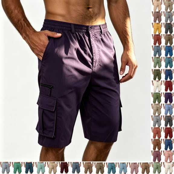 Zenithor Men's Cargo Shorts Straight Elastic Waist Buttons Zipper Solid Color Shorts Summer Casual Work Shorts with Multi Pockets Army Green(M-3XL)