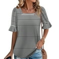 thumbnail image 2 of GSPCLAM Women's T-Shirts Striped Pattern Crew Neck Loose Fit Tops for Outgoing Summer Fashionable Flow Blouse Black XL, 2 of 6