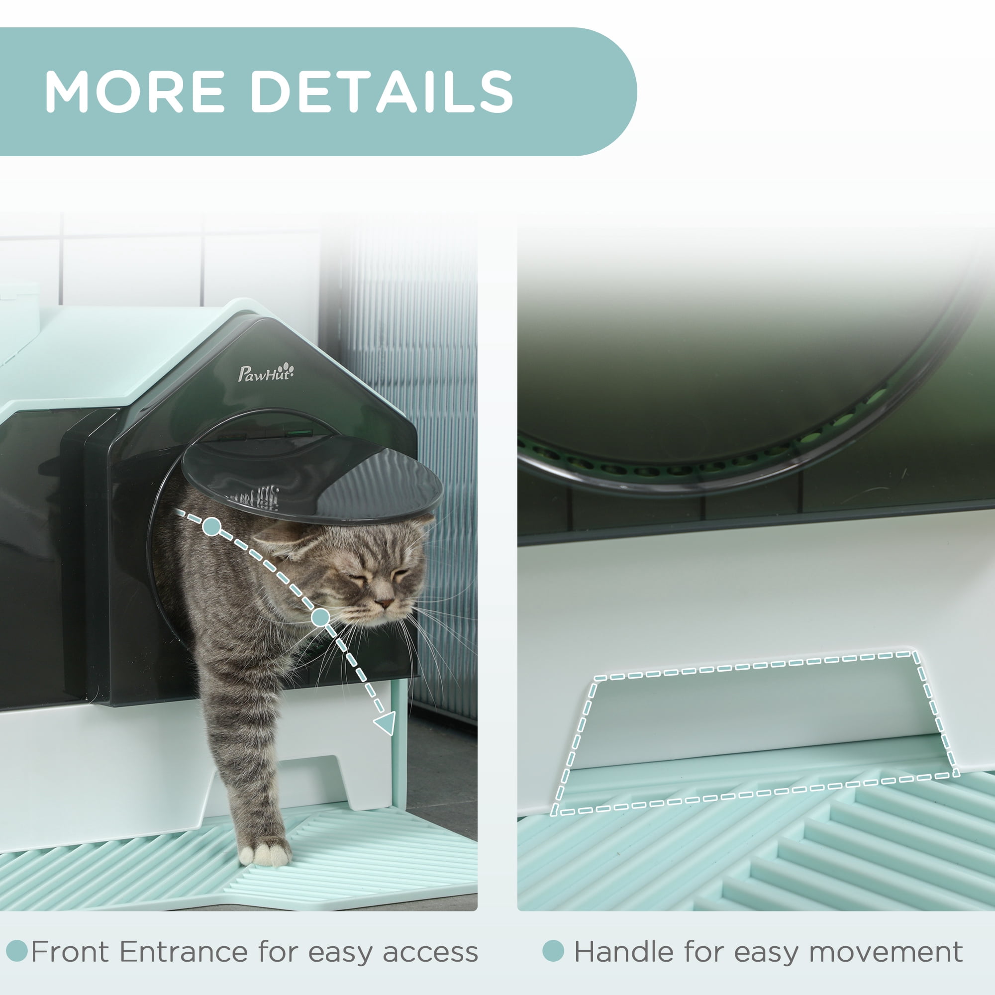Hooded Cat Litter Box with Litter Mat Odor Control Pull-Out Drawer Handle Scoop Enclosed Kitty Litter Pan Light Blue
