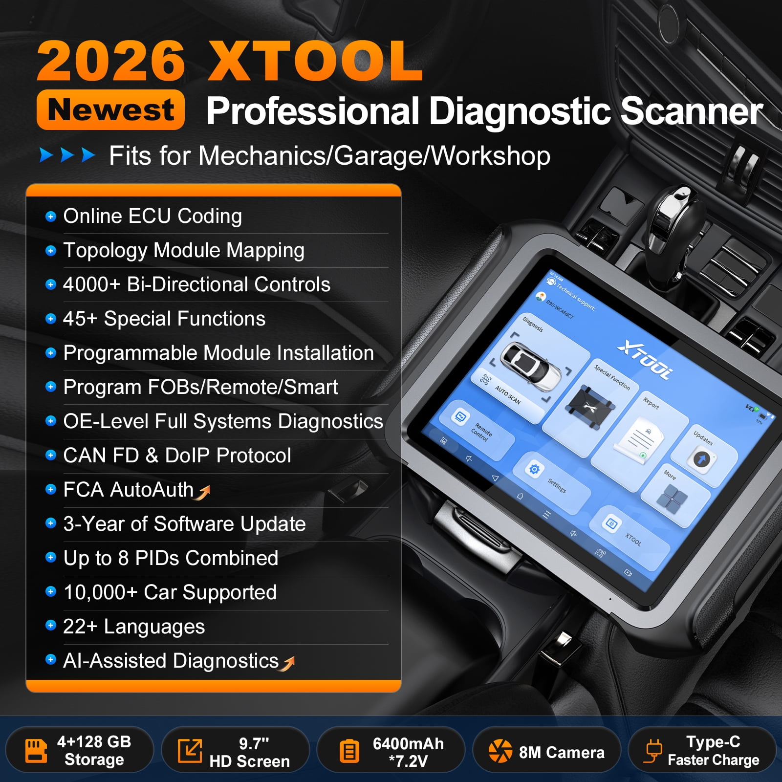 XTOOL Professional AI-Assisted Car Scanner, Bluetooth Bidirectional Scan Tool, Topology Mapping, ECU Cod-ing, PMI, FCA AutoAuth, 3 Years Free Update