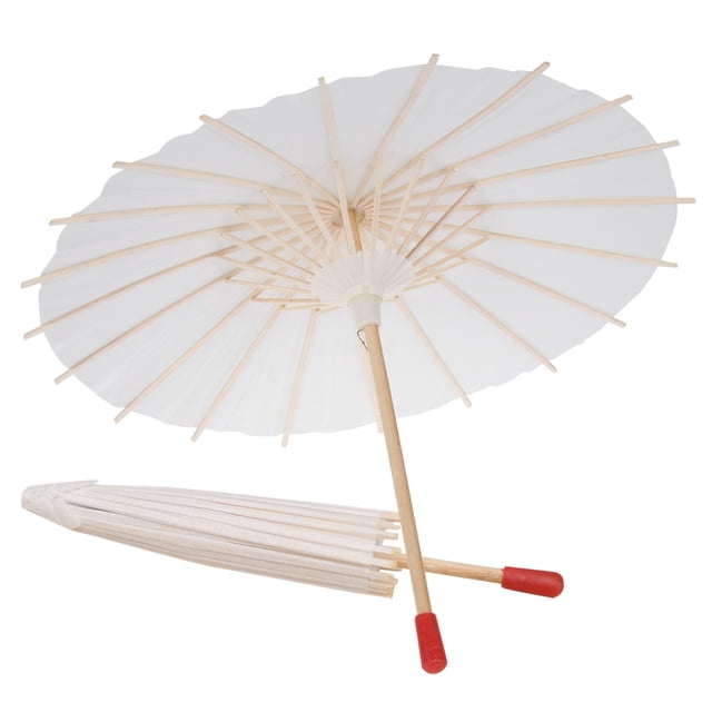 2Pcs White Paper Parasol Umbrella Chinese Japanese Paper Umbrella Wedding Decoration (Size 22 Umbrella Handle Pattern for Random)