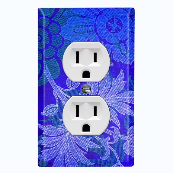 Metal Light Switch Plate Cover Purple Blue Floral Damask Wallpaper WAL028