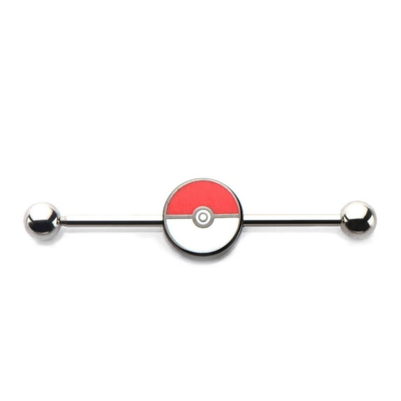 Pokemon Pokeball 14g 1 3/8 Industrial Barbell